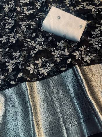 Kanchipuram orgenza Saree With Raw Silk Sequence Blouse